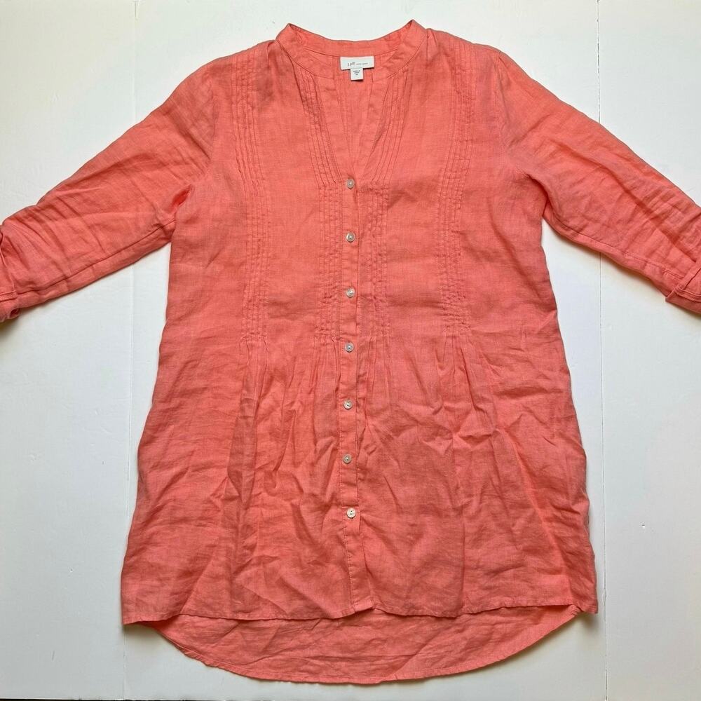 J Jill Love Linen Tunic Women’s XS Lagenlook Boho Summer Lightweight Melon Shirt